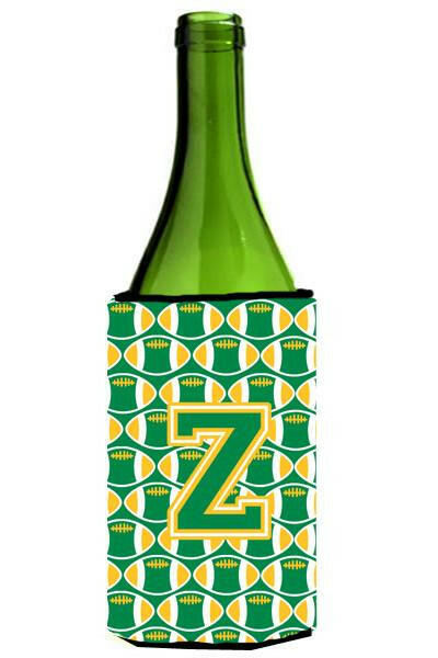 Letter Z Football Green and Gold Wine Bottle Beverage Insulator Hugger CJ1069-ZLITERK by Caroline&#39;s Treasures
