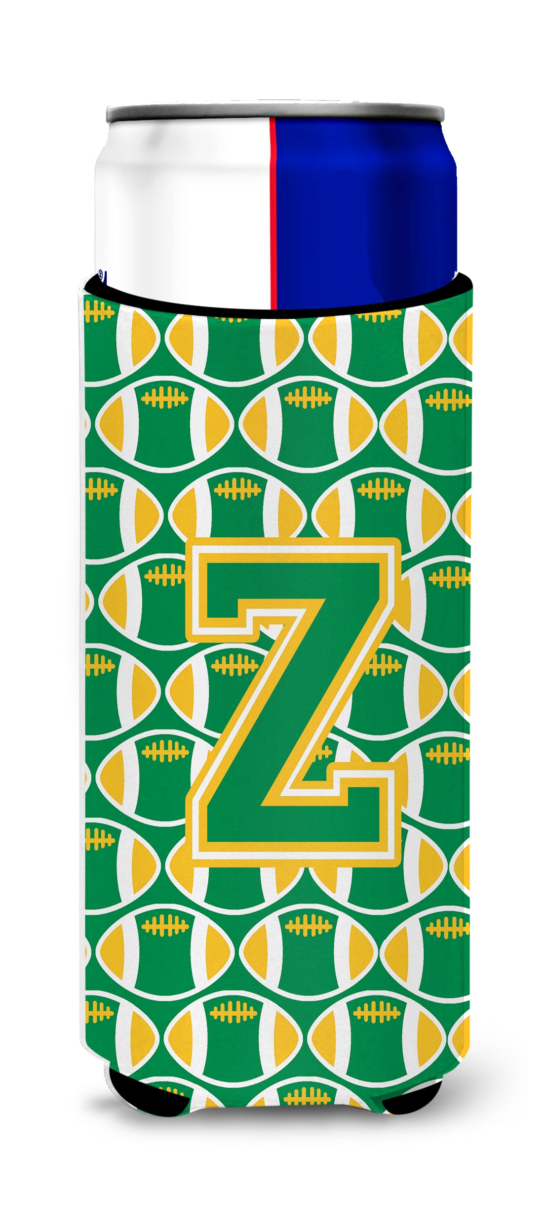 Letter Z Football Green and Gold Ultra Beverage Insulators for slim cans CJ1069-ZMUK
