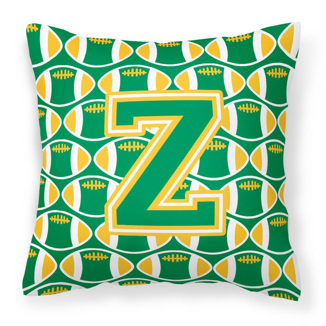 Letter Z Football Green and Gold Fabric Decorative Pillow CJ1069-ZPW1414 by Caroline&#39;s Treasures