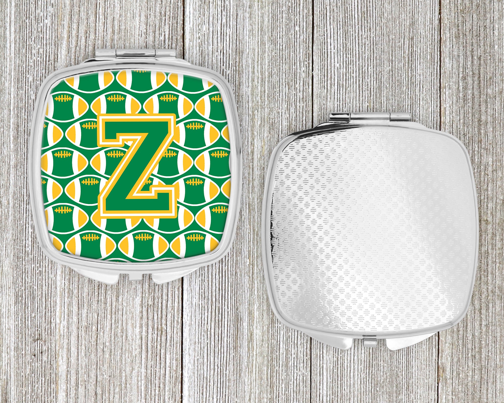 Letter Z Football Green and Gold Compact Mirror CJ1069-ZSCM  the-store.com.