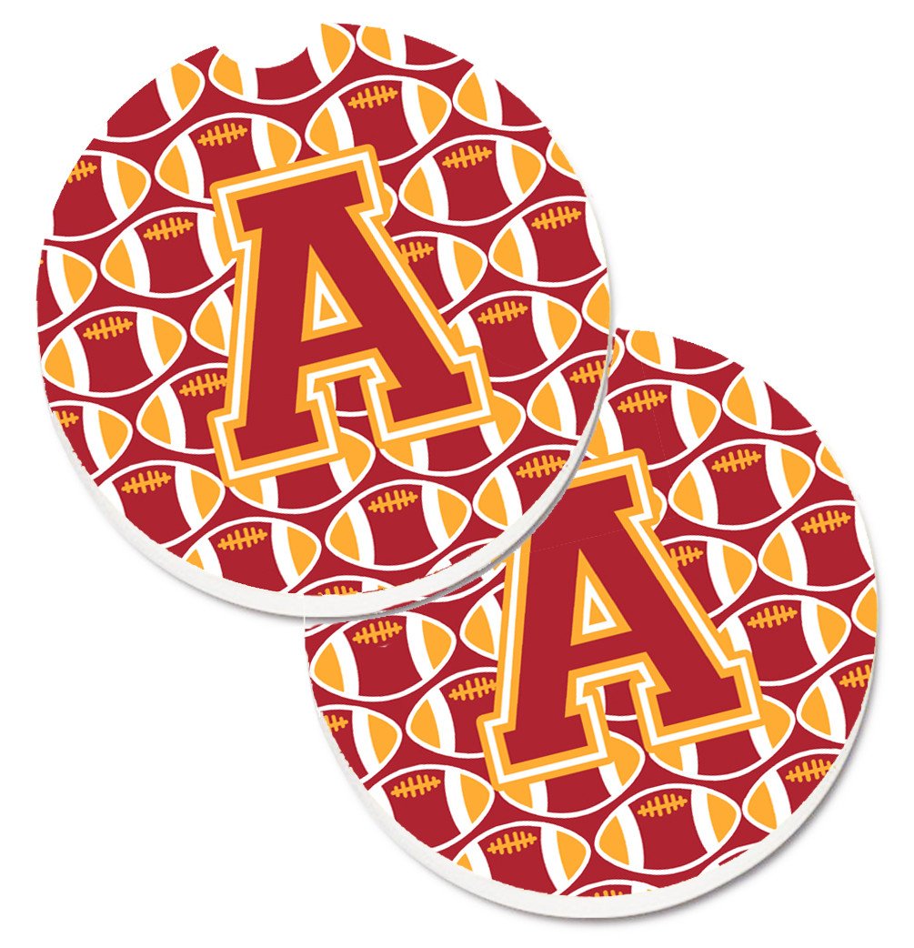 Letter A Football Cardinal and Gold Set of 2 Cup Holder Car Coasters CJ1070-ACARC by Caroline&#39;s Treasures