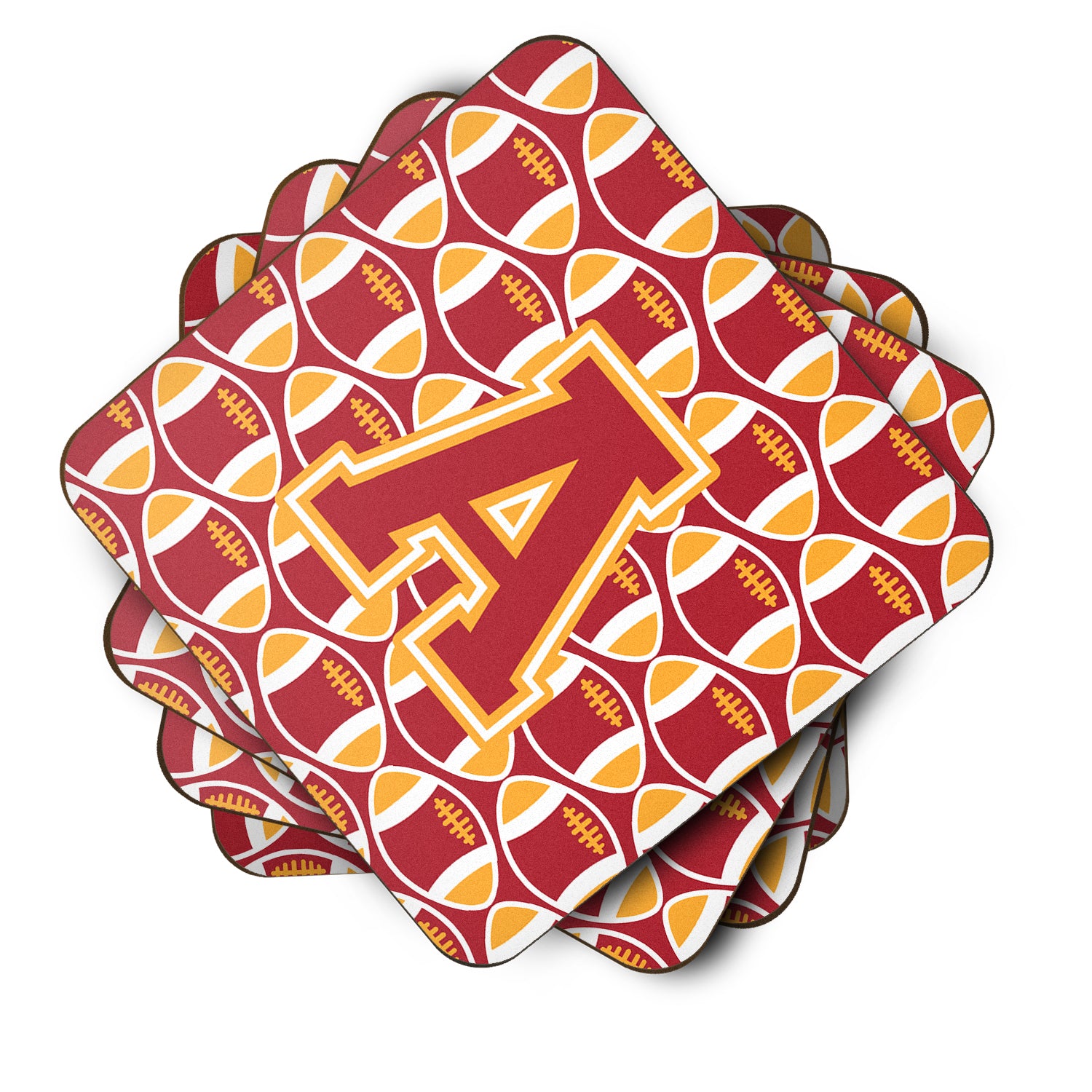 Letter A Football Cardinal and Gold Foam Coaster Set of 4 CJ1070-AFC - the-store.com