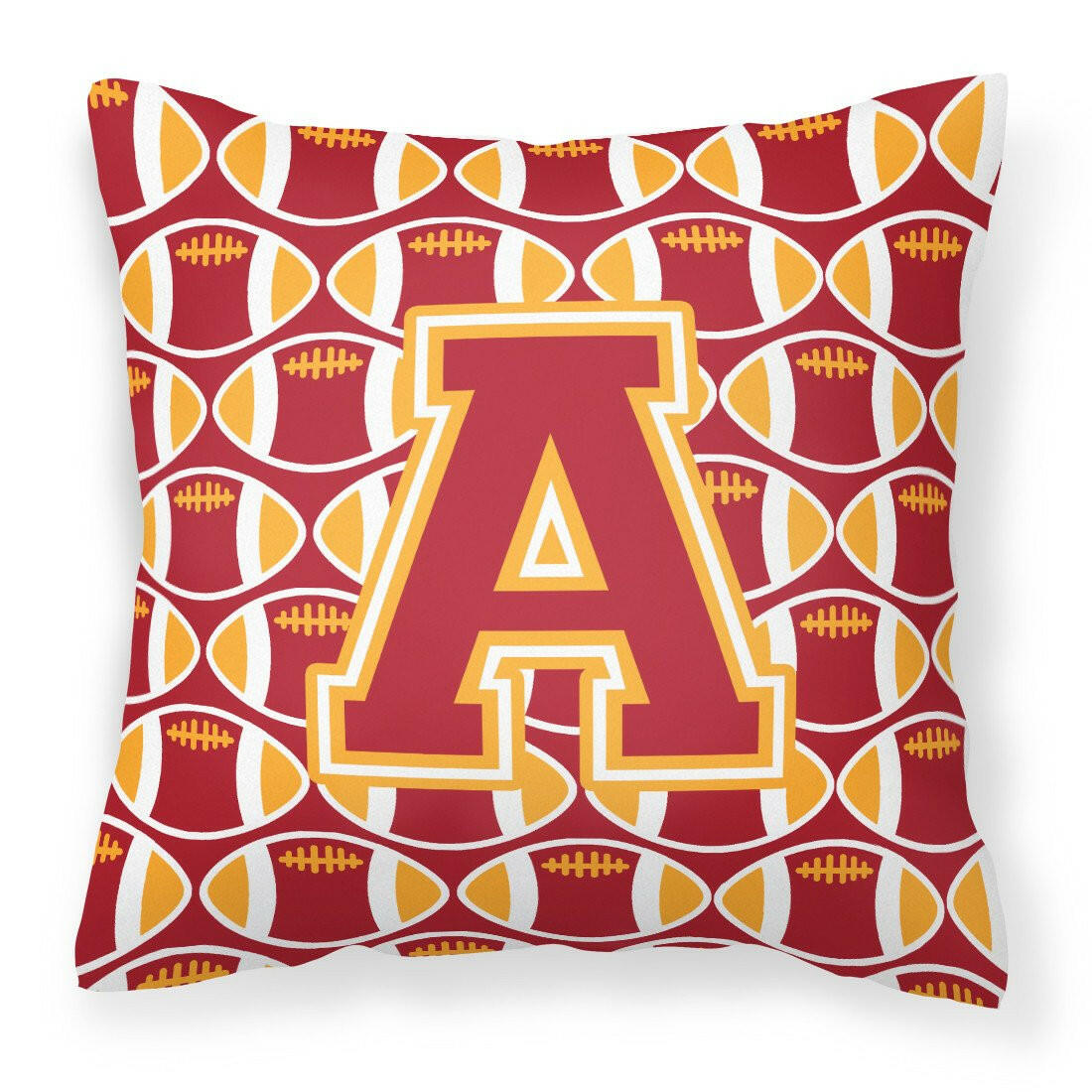 Letter A Football Cardinal and Gold Fabric Decorative Pillow CJ1070-APW1414 by Caroline&#39;s Treasures