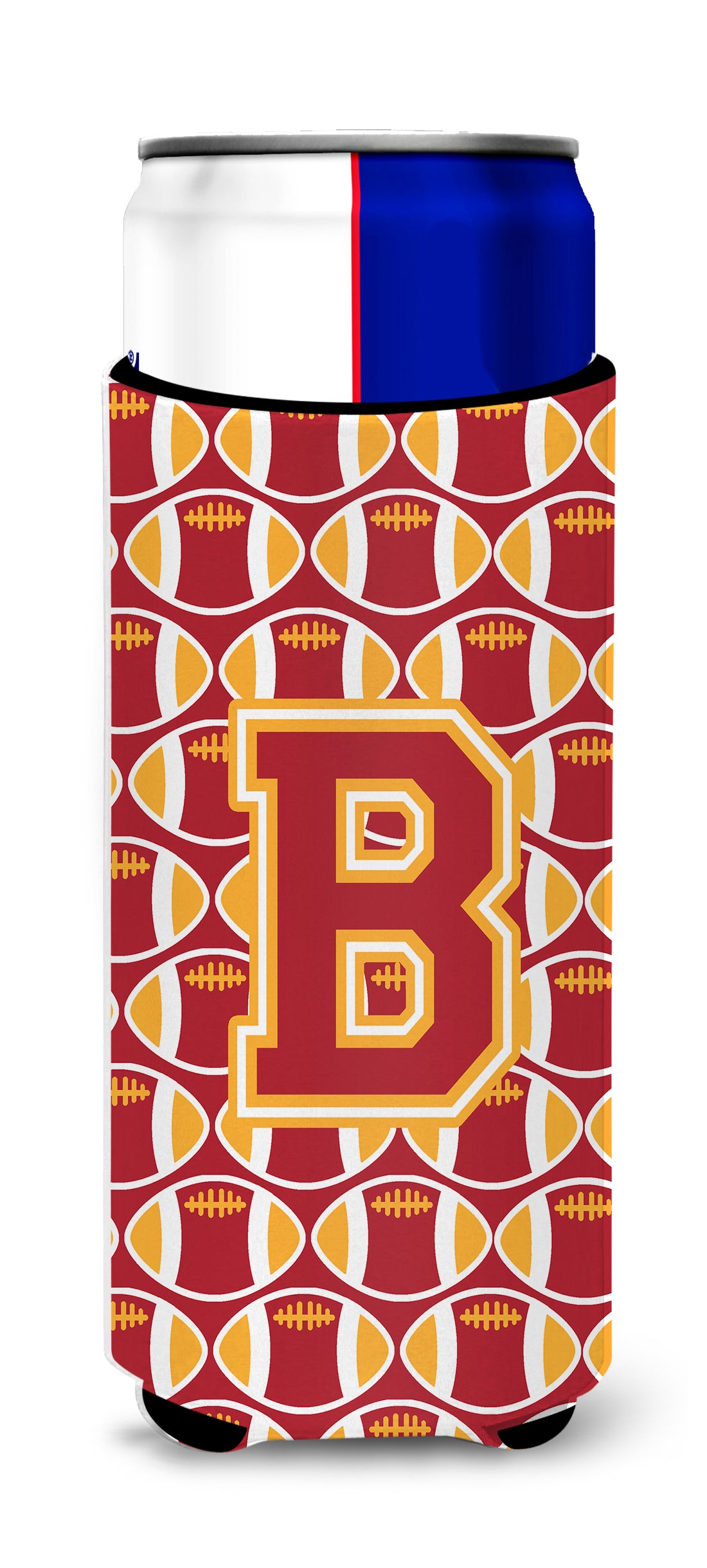 Letter B Football Cardinal and Gold Ultra Beverage Insulators for slim cans CJ1070-BMUK.