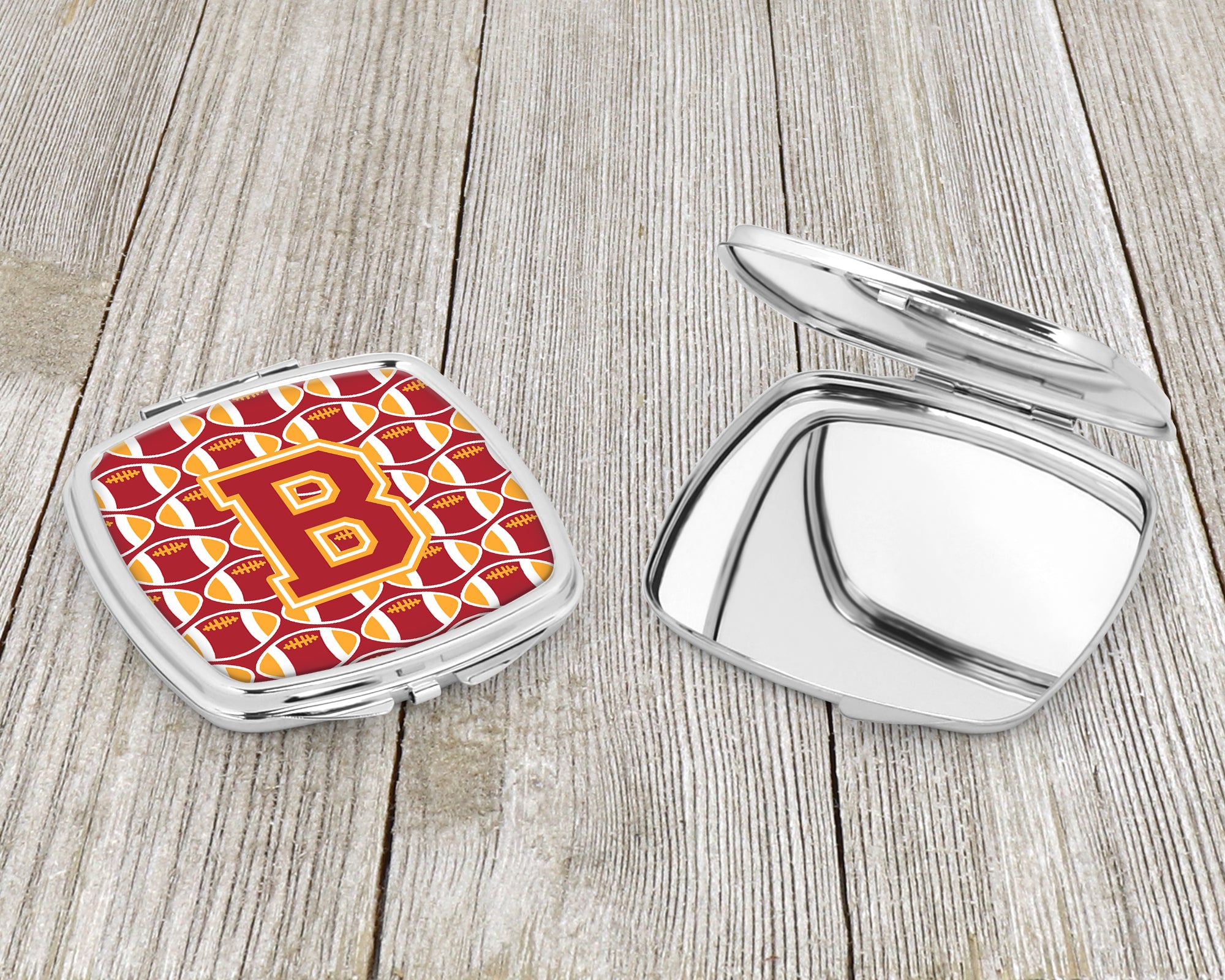 Letter B Football Cardinal and Gold Compact Mirror CJ1070-BSCM  the-store.com.