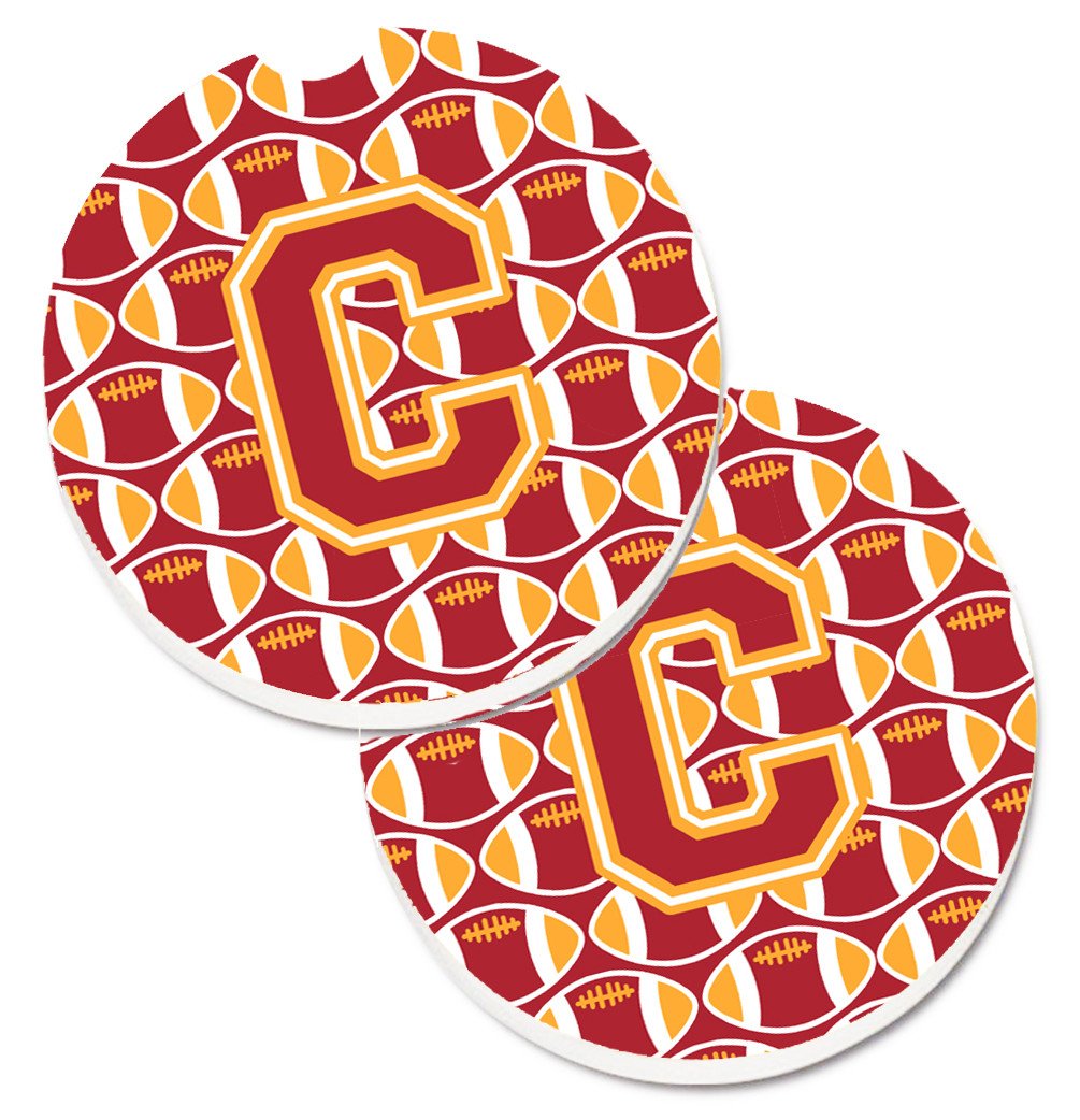 Letter C Football Cardinal and Gold Set of 2 Cup Holder Car Coasters CJ1070-CCARC by Caroline&#39;s Treasures