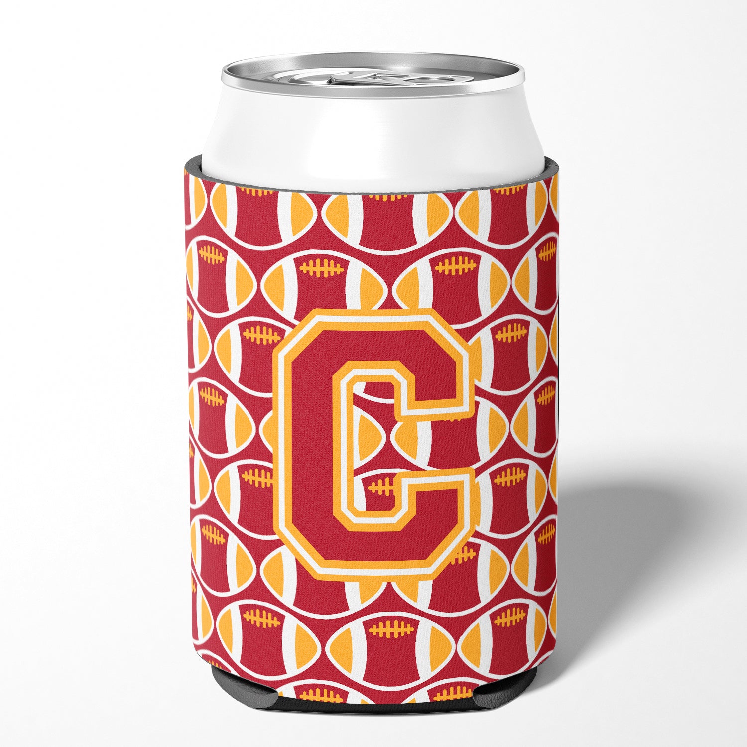 Letter C Football Cardinal and Gold Can or Bottle Hugger CJ1070-CCC.