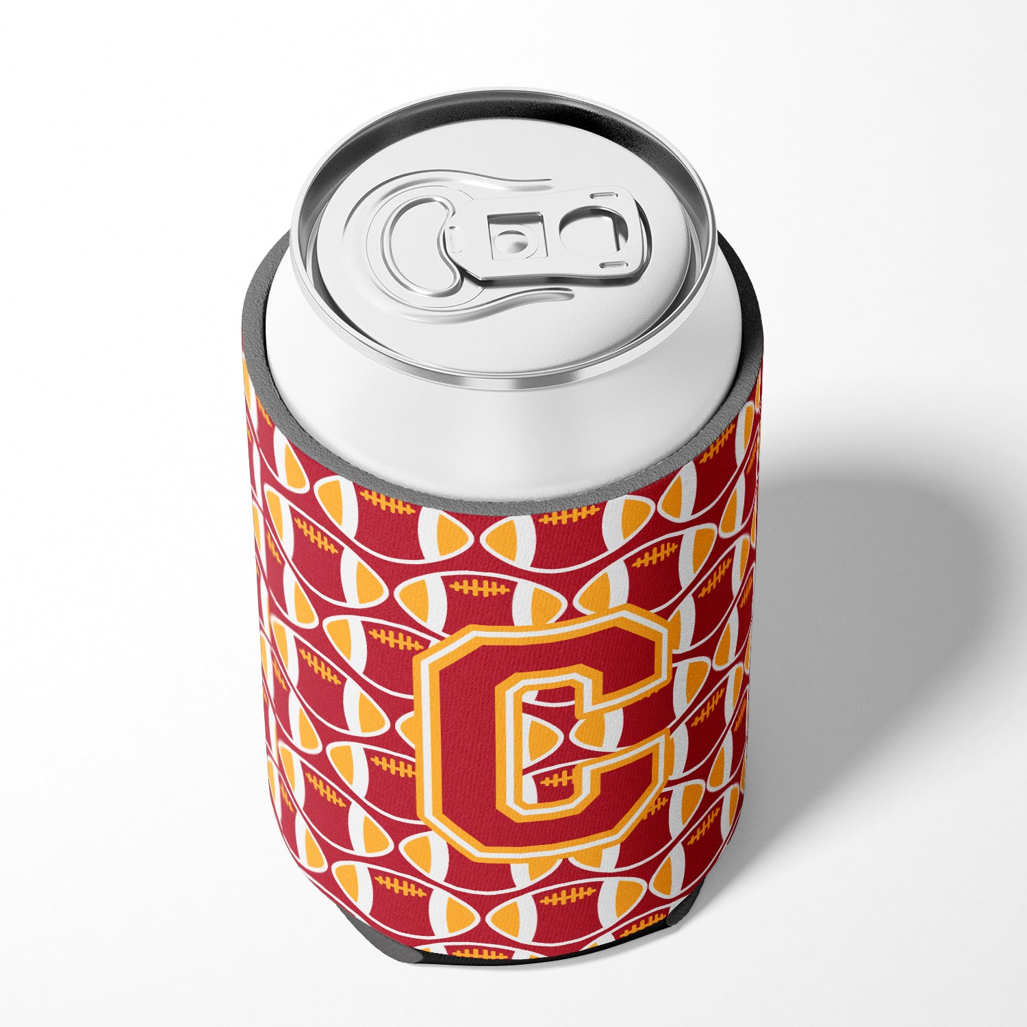 Letter C Football Cardinal and Gold Can or Bottle Hugger CJ1070-CCC.