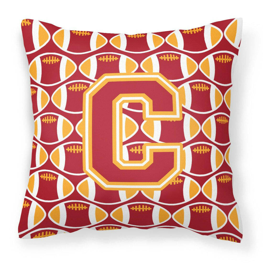 Letter C Football Cardinal and Gold Fabric Decorative Pillow CJ1070-CPW1414 by Caroline&#39;s Treasures