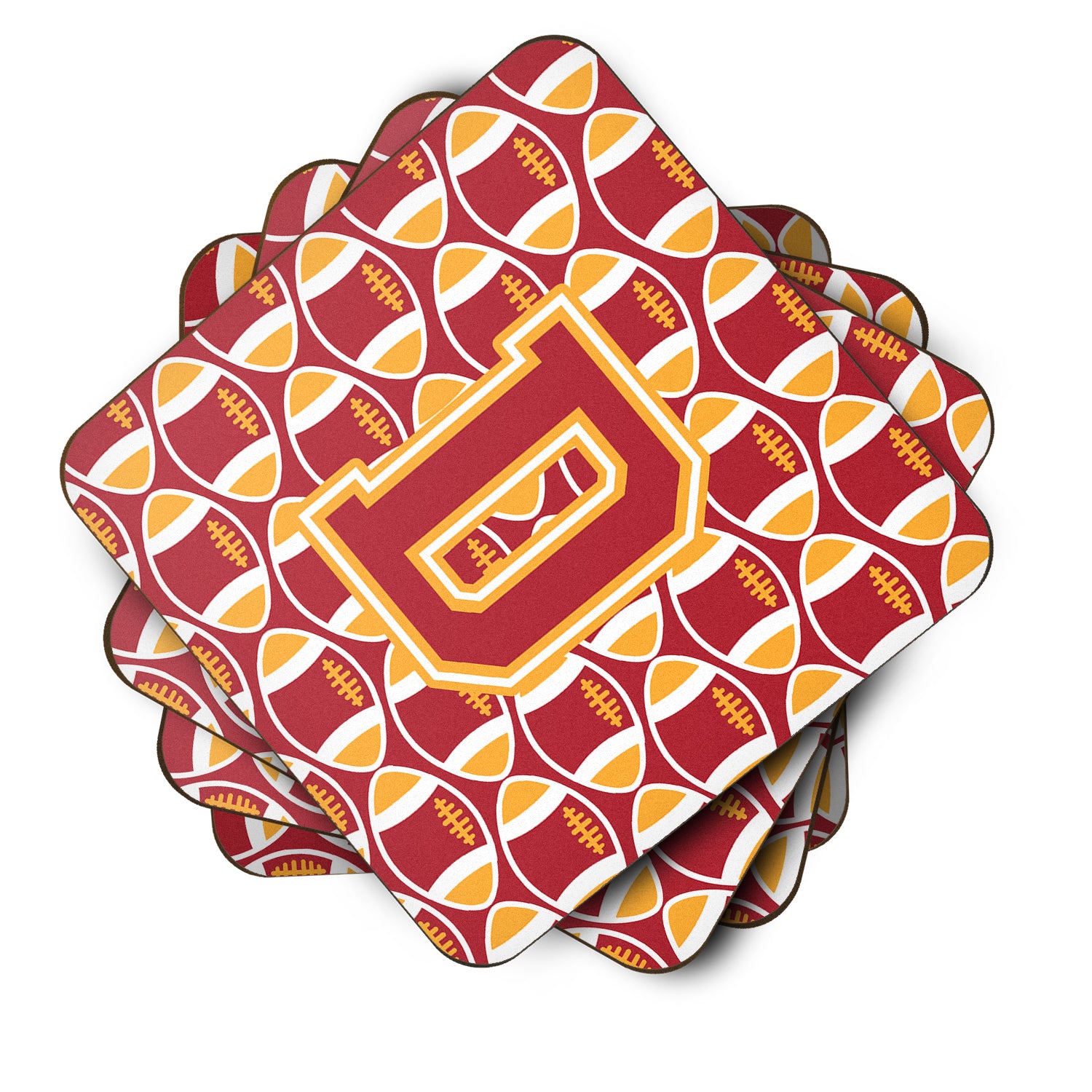 Letter D Football Cardinal and Gold Foam Coaster Set of 4 CJ1070-DFC - the-store.com