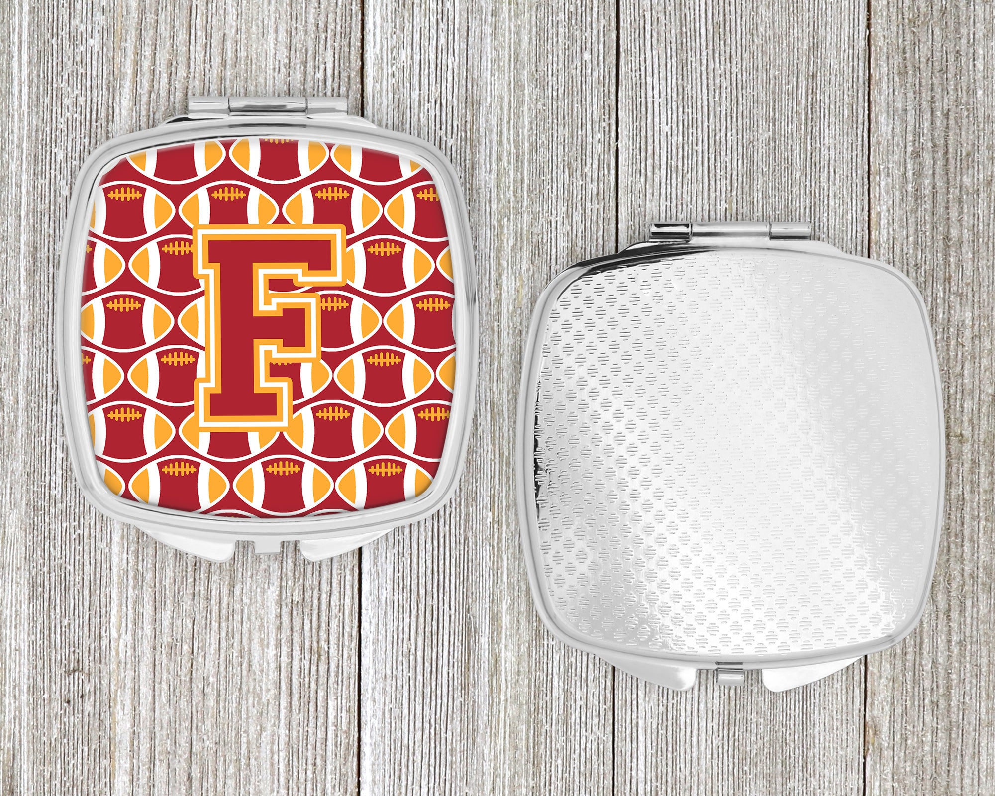 Letter F Football Cardinal and Gold Compact Mirror CJ1070-FSCM