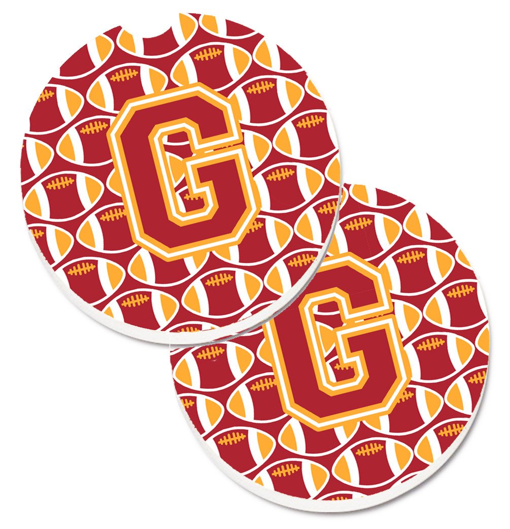 Letter G Football Cardinal and Gold Set of 2 Cup Holder Car Coasters CJ1070-GCARC by Caroline&#39;s Treasures