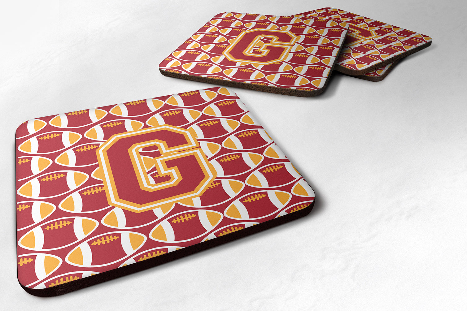Letter G Football Cardinal and Gold Foam Coaster Set of 4 CJ1070-GFC - the-store.com