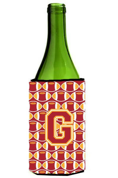 Letter G Football Cardinal and Gold Wine Bottle Beverage Insulator Hugger CJ1070-GLITERK by Caroline&#39;s Treasures