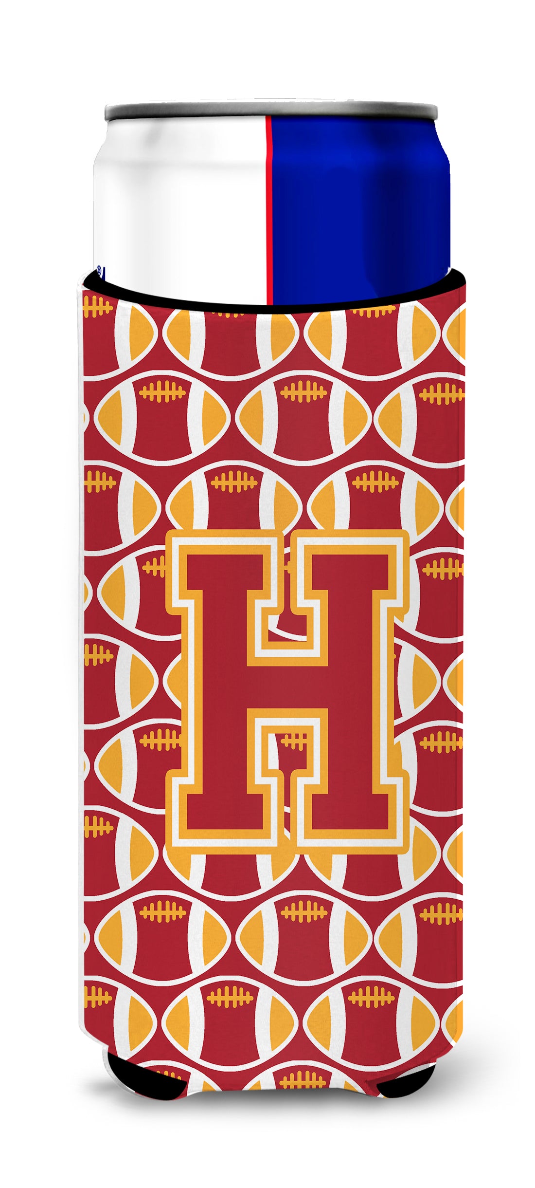 Letter H Football Cardinal and Gold Ultra Beverage Insulators for slim cans CJ1070-HMUK.