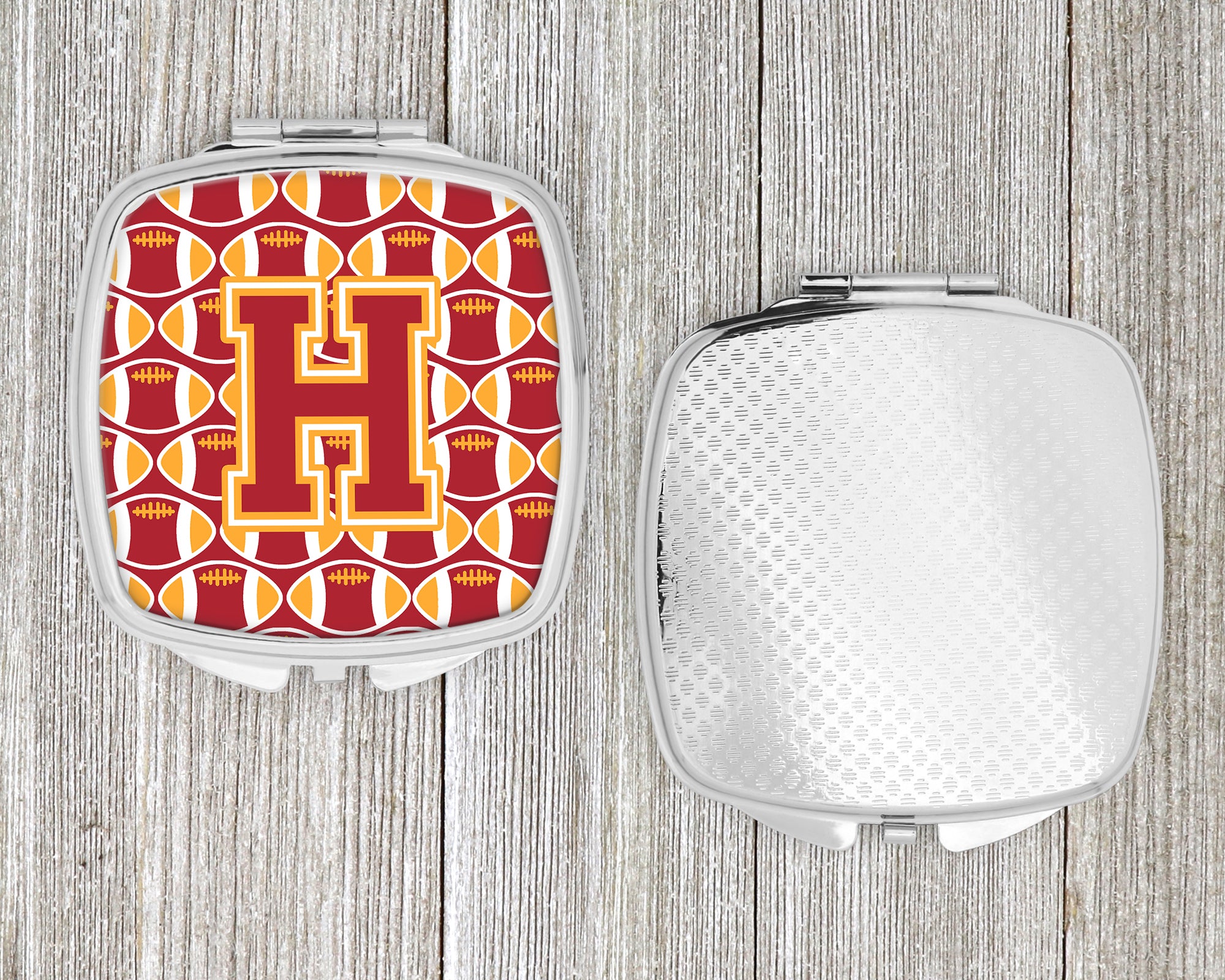 Letter H Football Cardinal and Gold Compact Mirror CJ1070-HSCM  the-store.com.