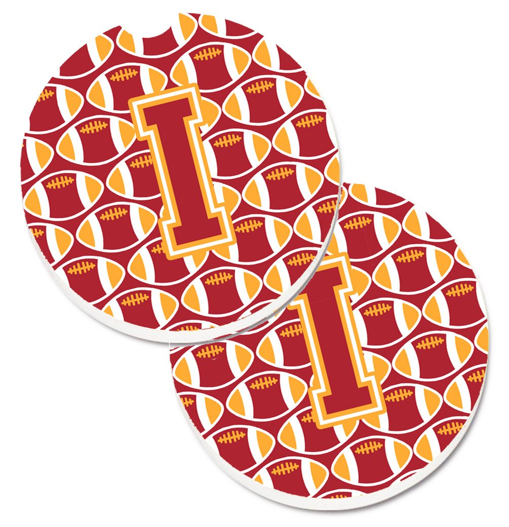 Letter I Football Cardinal and Gold Set of 2 Cup Holder Car Coasters CJ1070-ICARC by Caroline&#39;s Treasures