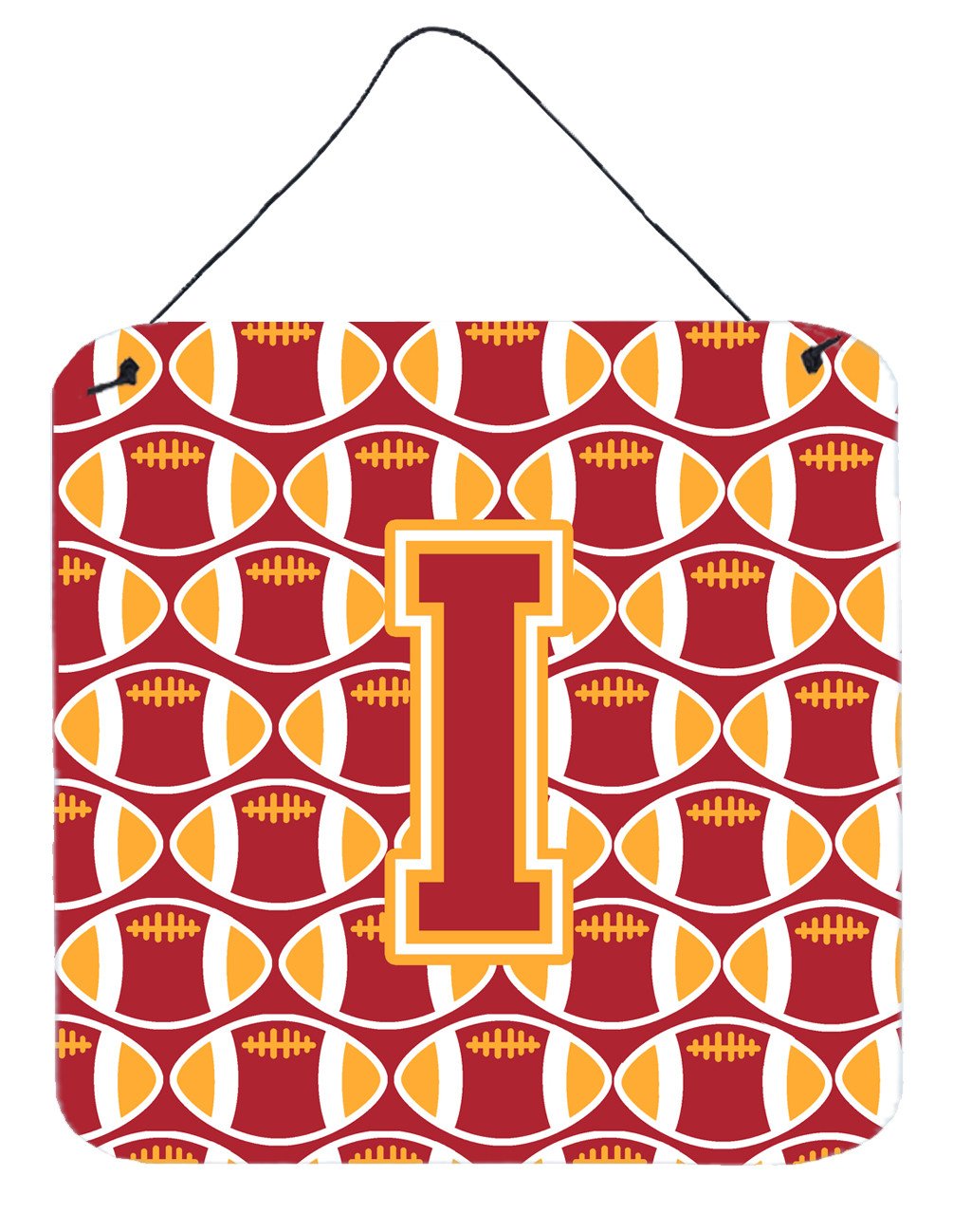 Letter I Football Cardinal and Gold Wall or Door Hanging Prints CJ1070-IDS66 by Caroline&#39;s Treasures