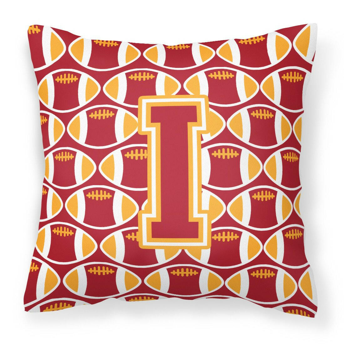 Letter I Football Cardinal and Gold Fabric Decorative Pillow CJ1070-IPW1414 by Caroline&#39;s Treasures
