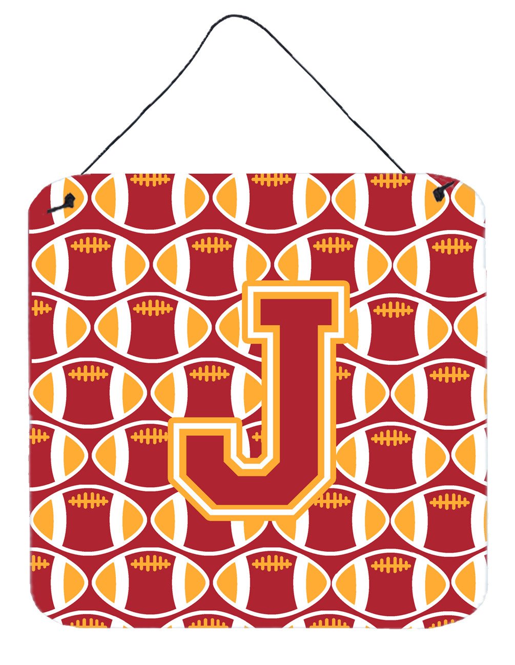 Letter J Football Cardinal and Gold Wall or Door Hanging Prints CJ1070-JDS66 by Caroline&#39;s Treasures