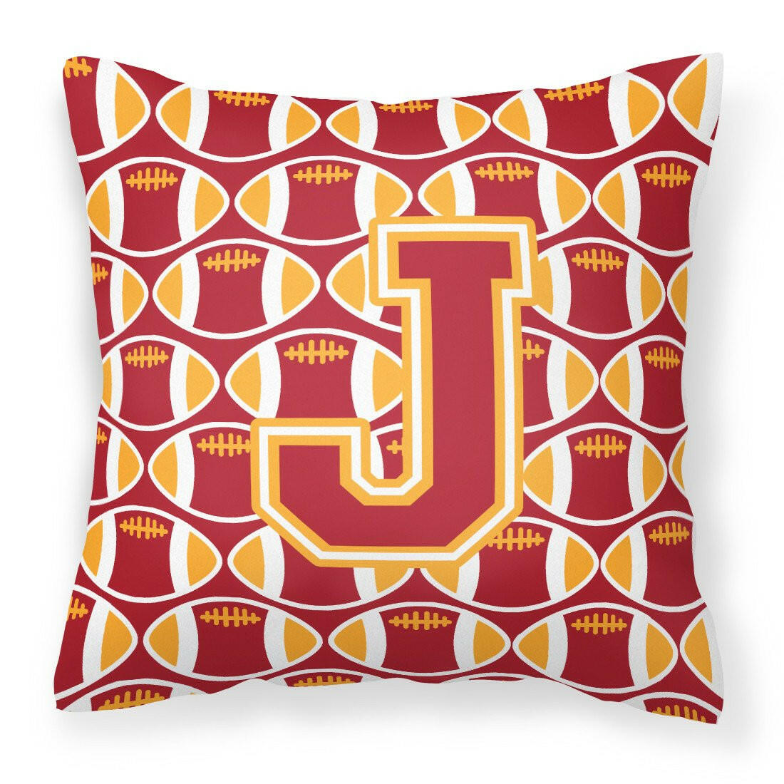 Letter J Football Cardinal and Gold Fabric Decorative Pillow CJ1070-JPW1414 by Caroline&#39;s Treasures