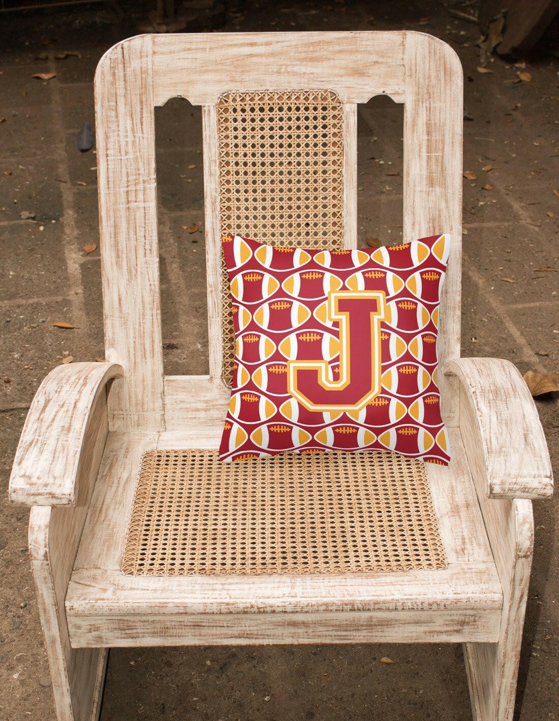 Letter J Football Cardinal and Gold Fabric Decorative Pillow CJ1070-JPW1414 by Caroline's Treasures