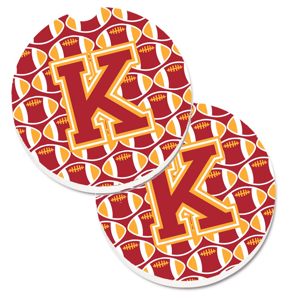 Letter K Football Cardinal and Gold Set of 2 Cup Holder Car Coasters CJ1070-KCARC by Caroline&#39;s Treasures
