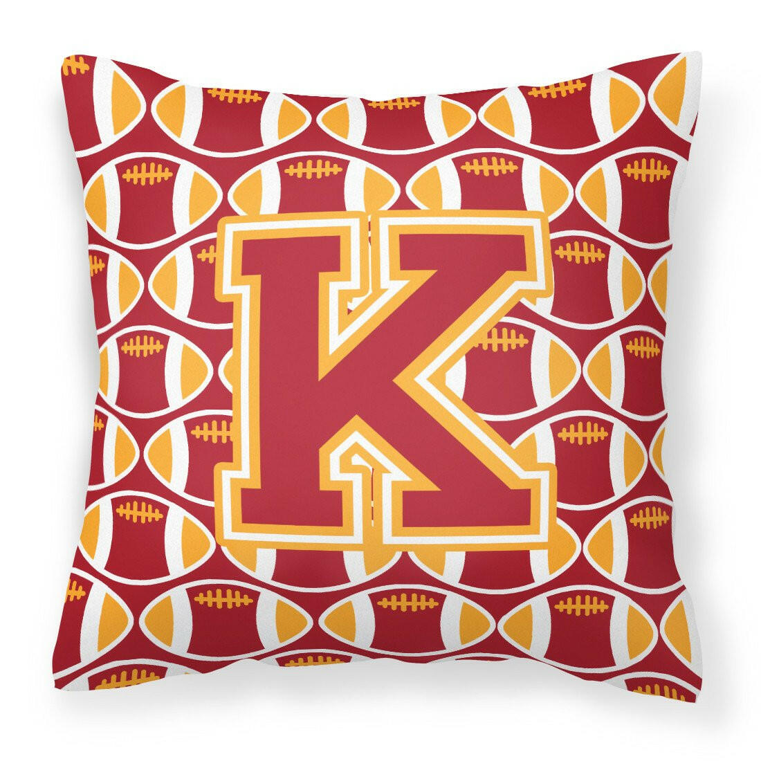 Letter K Football Cardinal and Gold Fabric Decorative Pillow CJ1070-KPW1414 by Caroline&#39;s Treasures