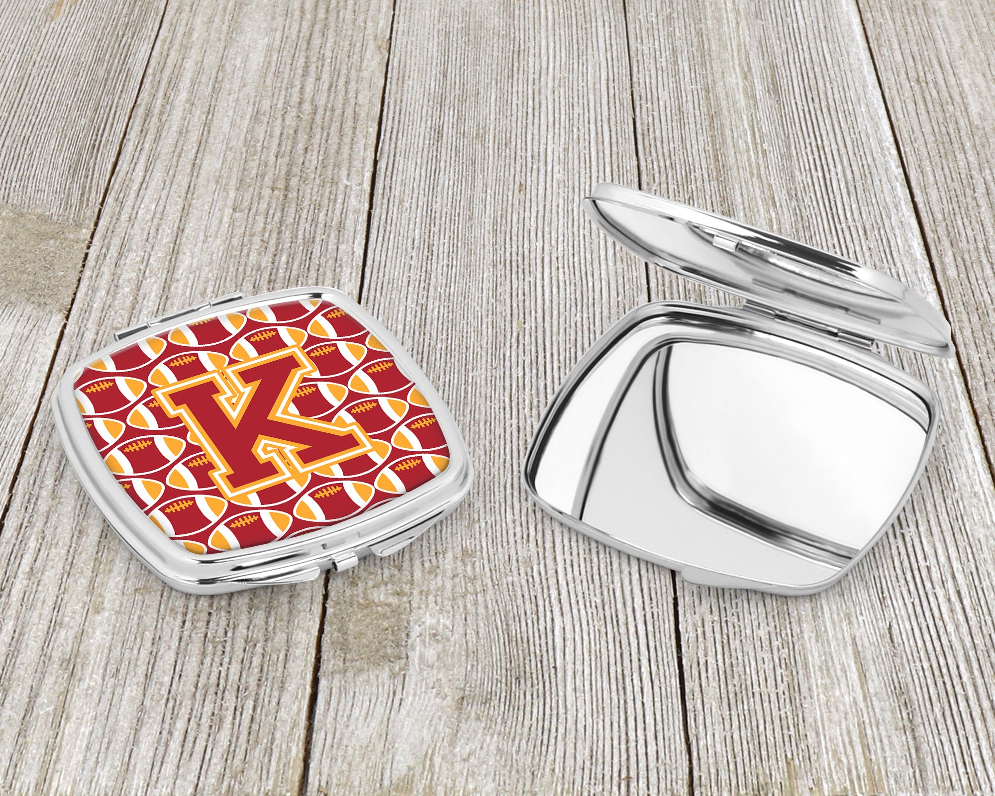 Letter K Football Cardinal and Gold Compact Mirror CJ1070-KSCM  the-store.com.