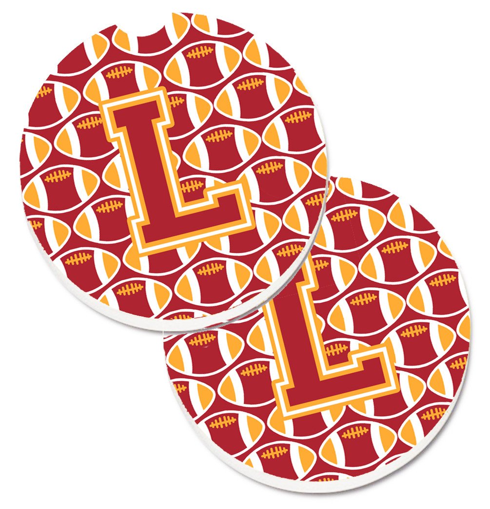 Letter L Football Cardinal and Gold Set of 2 Cup Holder Car Coasters CJ1070-LCARC by Caroline&#39;s Treasures