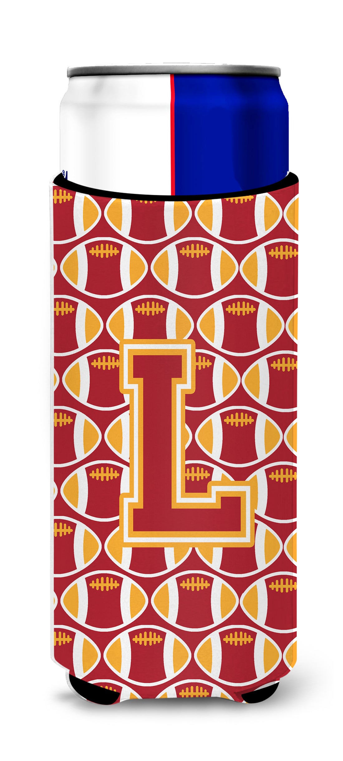 Letter L Football Cardinal and Gold Ultra Beverage Insulators for slim cans CJ1070-LMUK