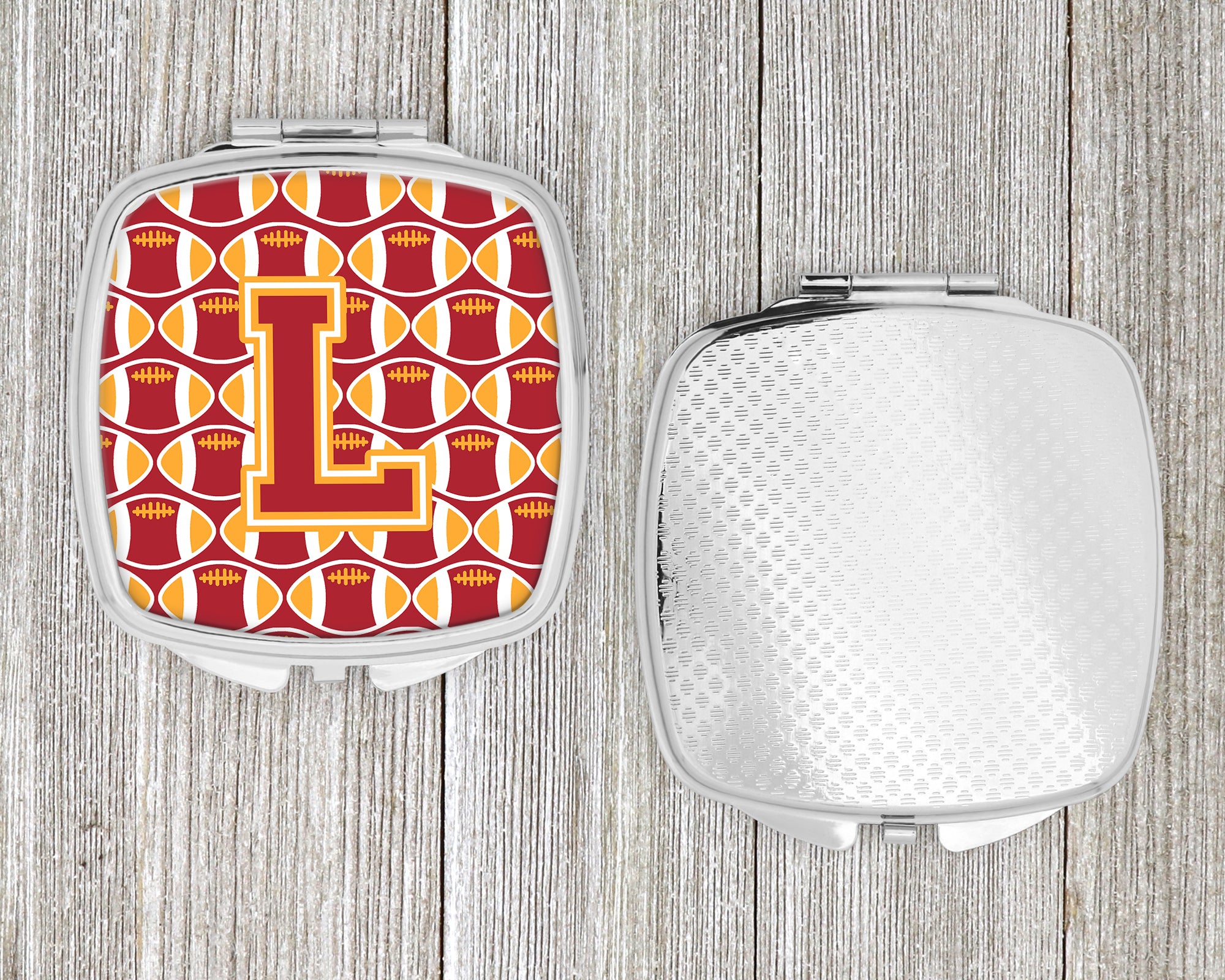 Letter L Football Cardinal and Gold Compact Mirror CJ1070-LSCM