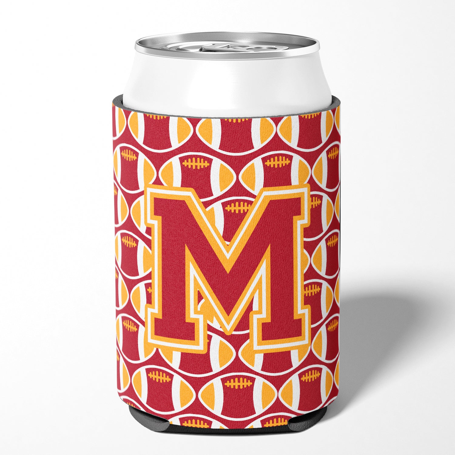 Letter M Football Cardinal and Gold Can or Bottle Hugger CJ1070-MCC.