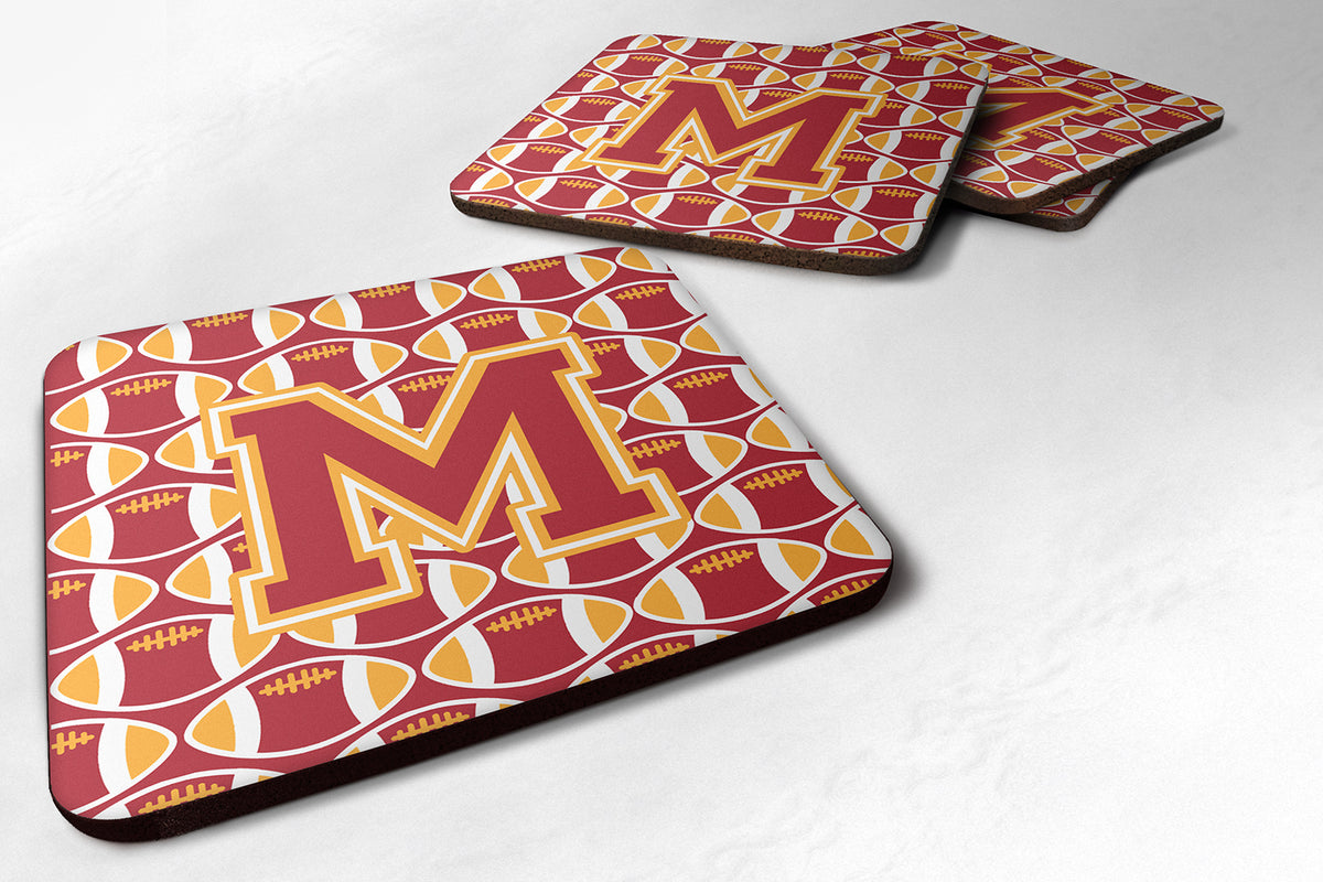 Letter M Football Cardinal and Gold Foam Coaster Set of 4 CJ1070-MFC - the-store.com
