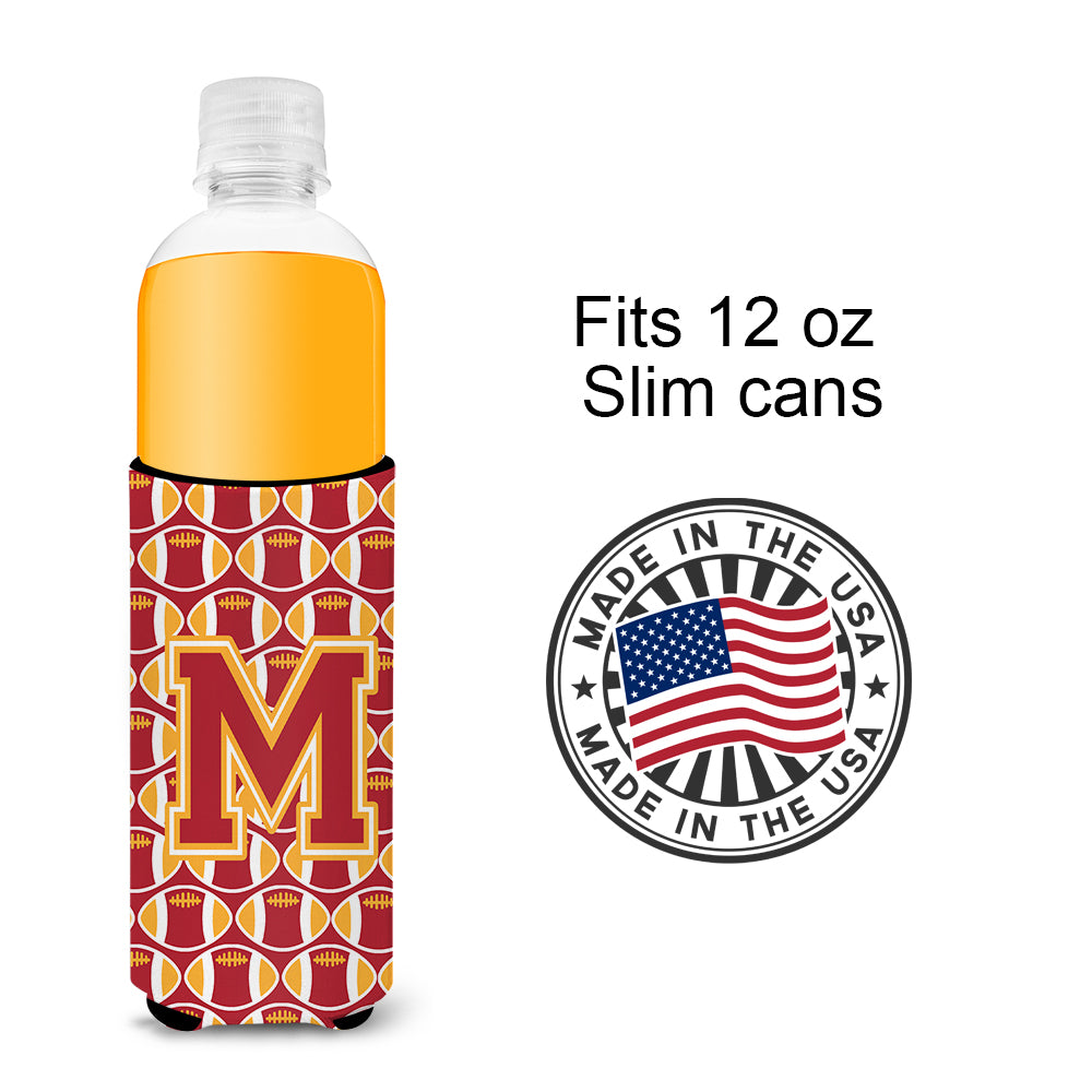 Letter M Football Cardinal and Gold Ultra Beverage Insulators for slim cans CJ1070-MMUK.