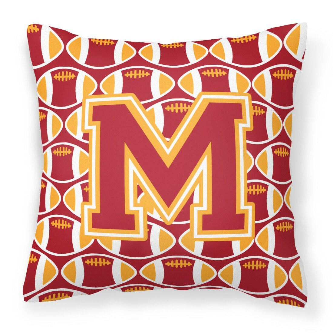 Letter M Football Cardinal and Gold Fabric Decorative Pillow CJ1070-MPW1414 by Caroline&#39;s Treasures