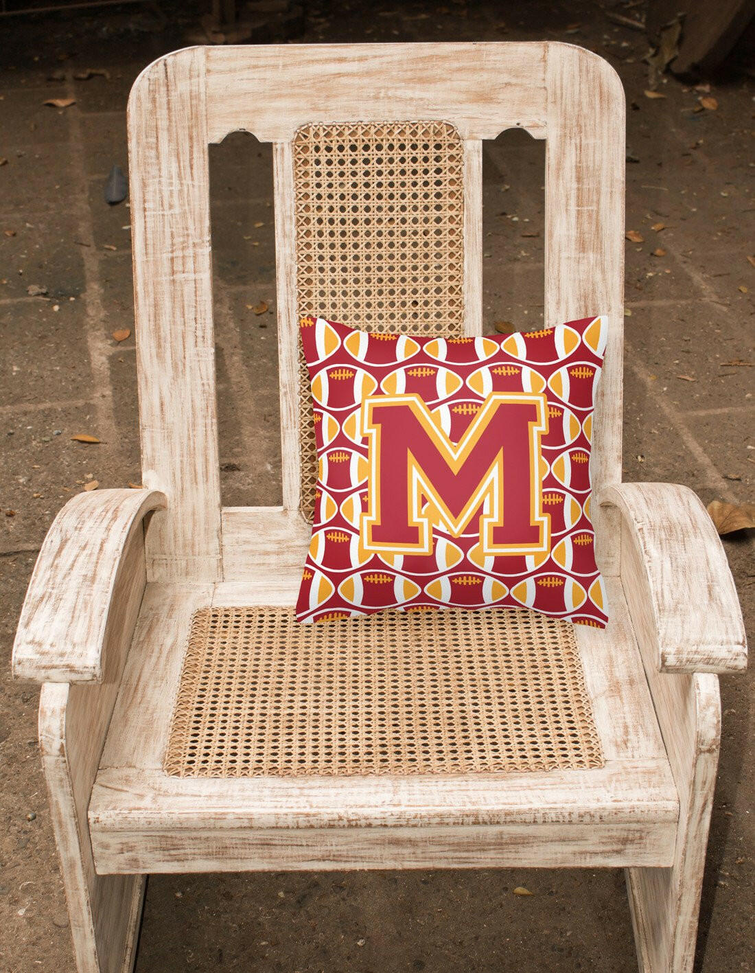 Letter M Football Cardinal and Gold Fabric Decorative Pillow CJ1070-MPW1414 by Caroline's Treasures