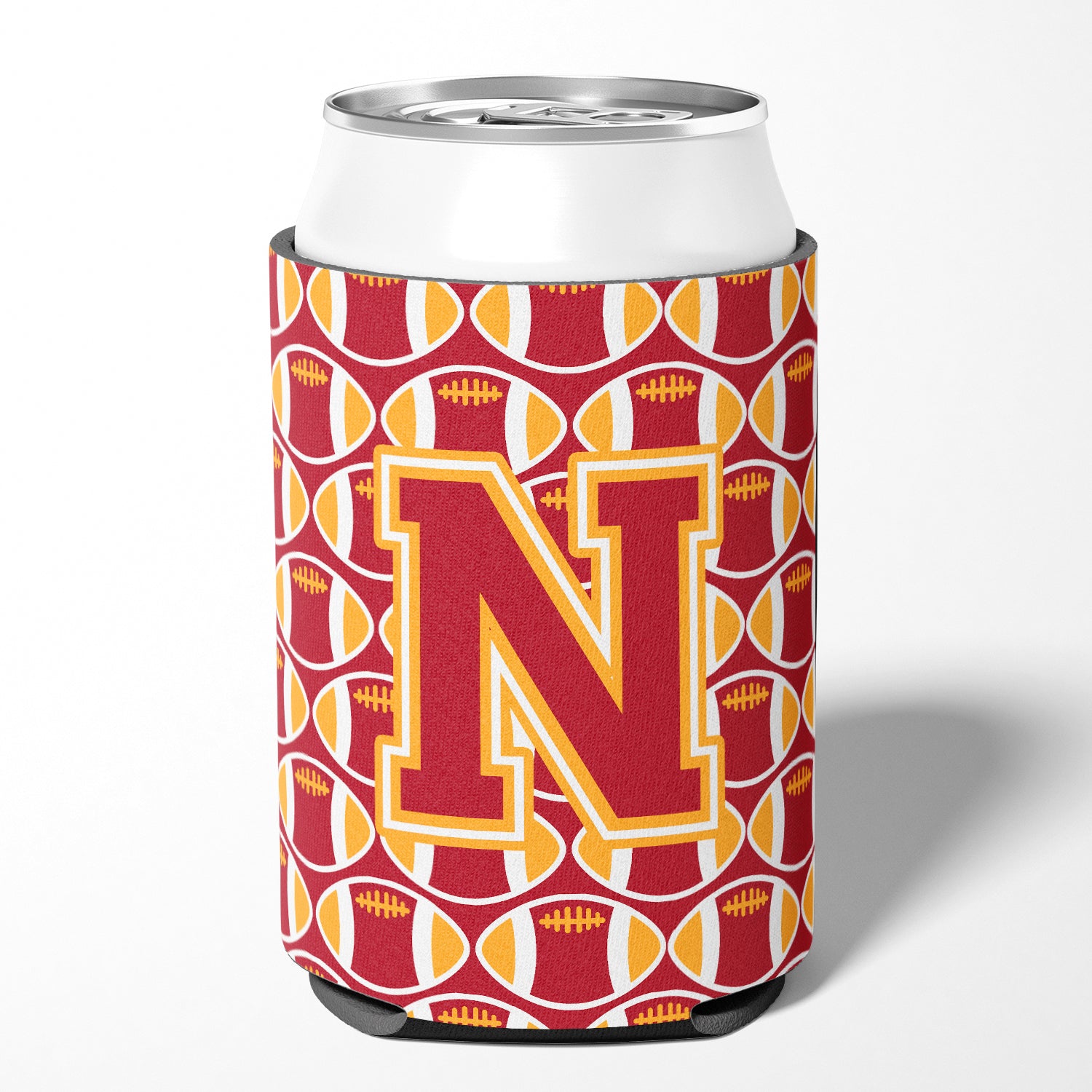 Letter N Football Cardinal and Gold Can or Bottle Hugger CJ1070-NCC.