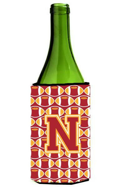 Letter N Football Cardinal and Gold Wine Bottle Beverage Insulator Hugger CJ1070-NLITERK by Caroline&#39;s Treasures