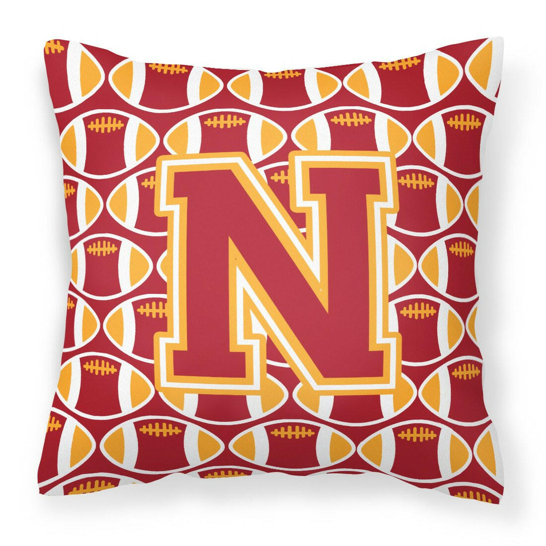 Letter N Football Cardinal and Gold Fabric Decorative Pillow CJ1070-NPW1414 by Caroline&#39;s Treasures