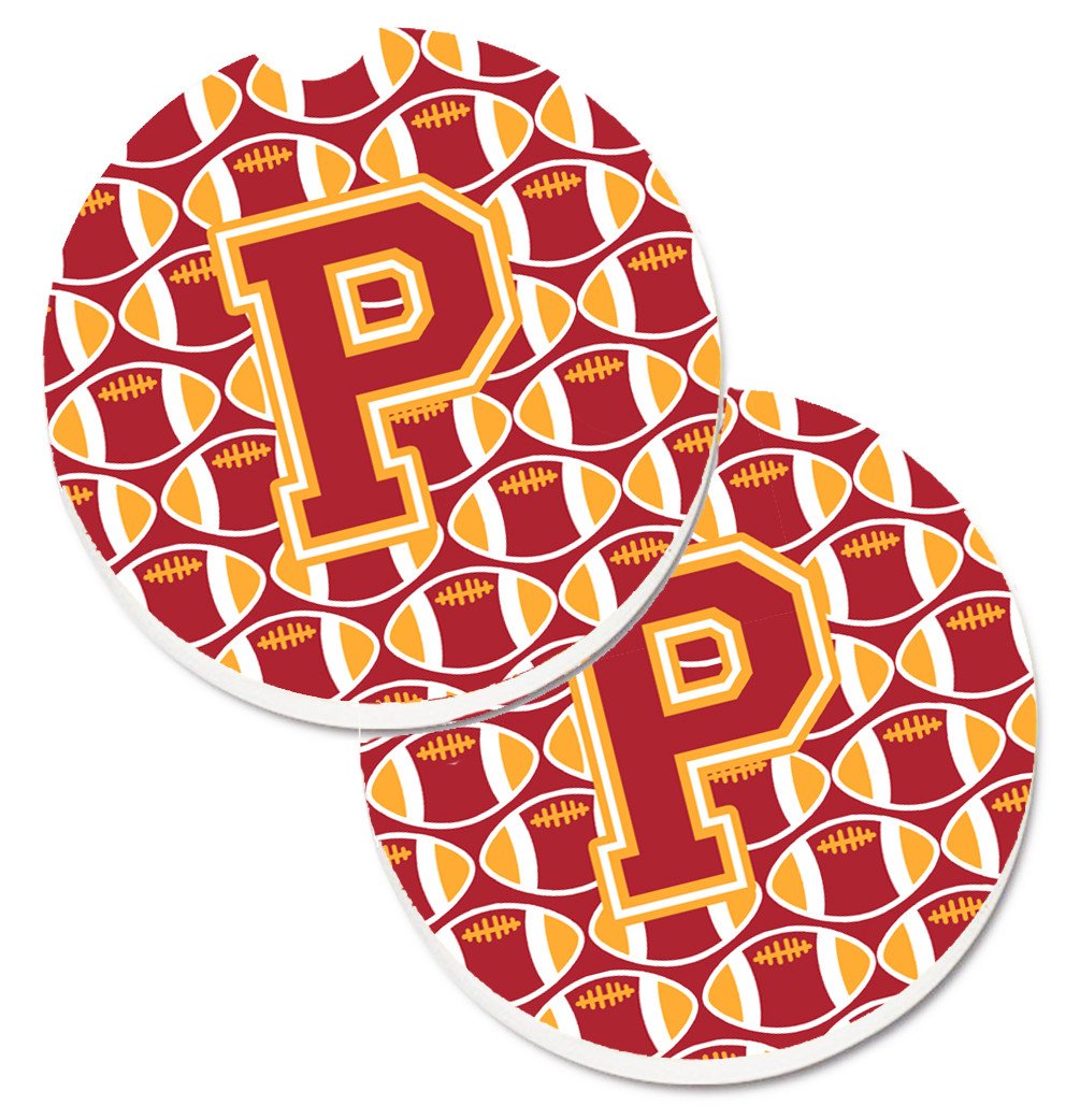 Letter P Football Cardinal and Gold Set of 2 Cup Holder Car Coasters CJ1070-PCARC by Caroline's Treasures
