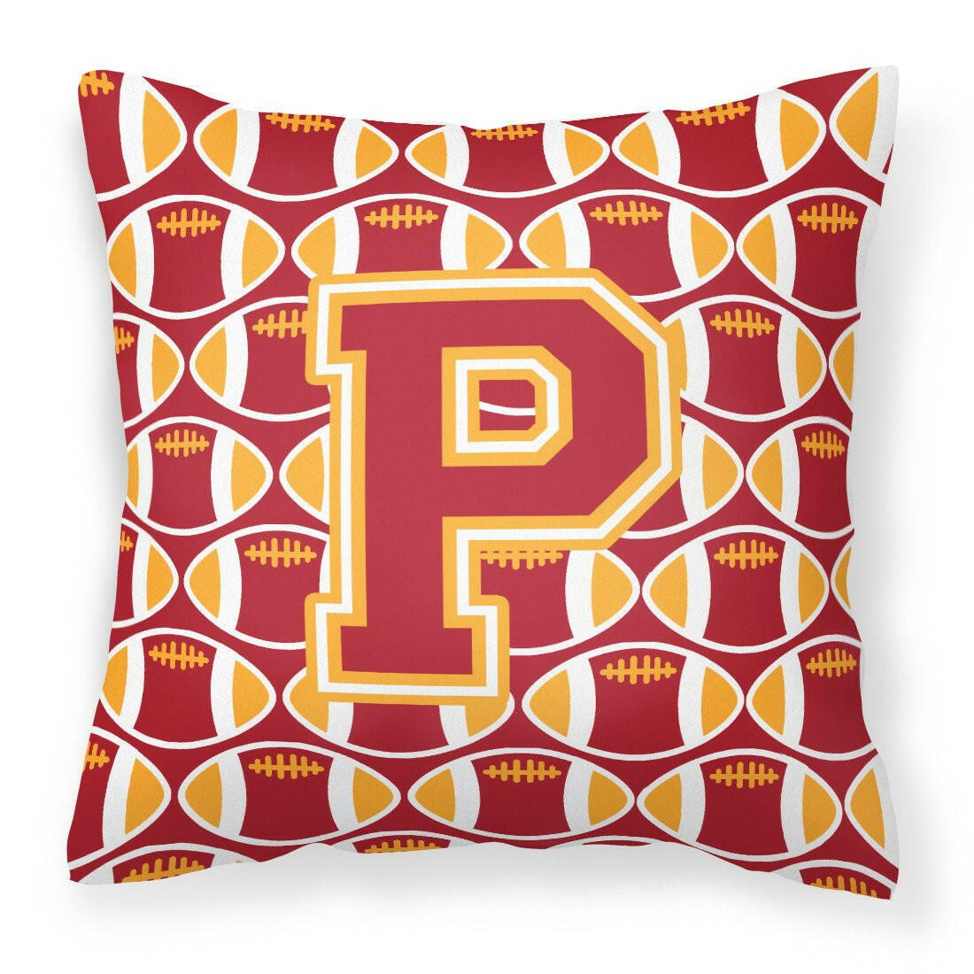 Letter P Football Cardinal and Gold Fabric Decorative Pillow CJ1070-PPW1414 by Caroline&#39;s Treasures