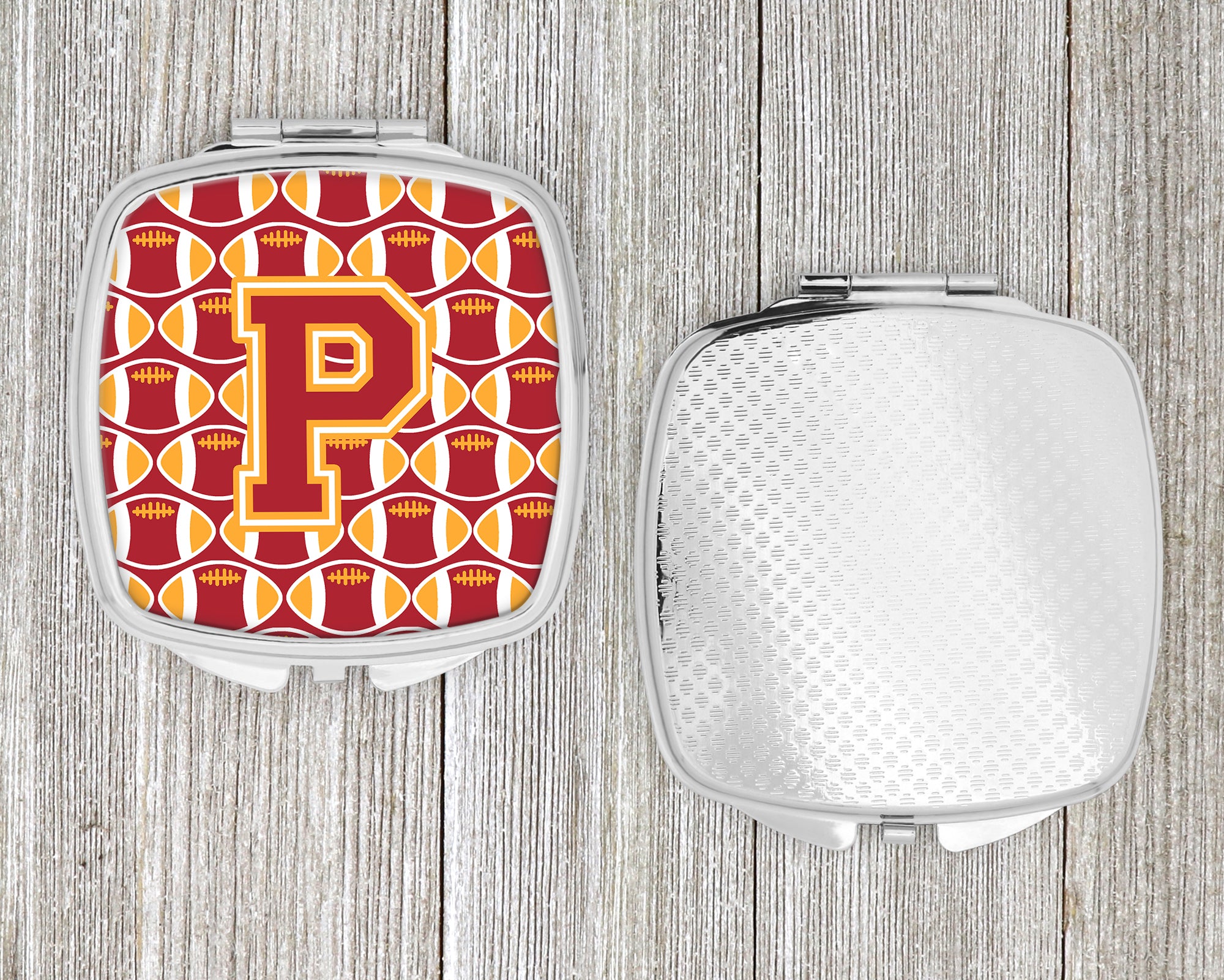 Letter P Football Cardinal and Gold Compact Mirror CJ1070-PSCM  the-store.com.