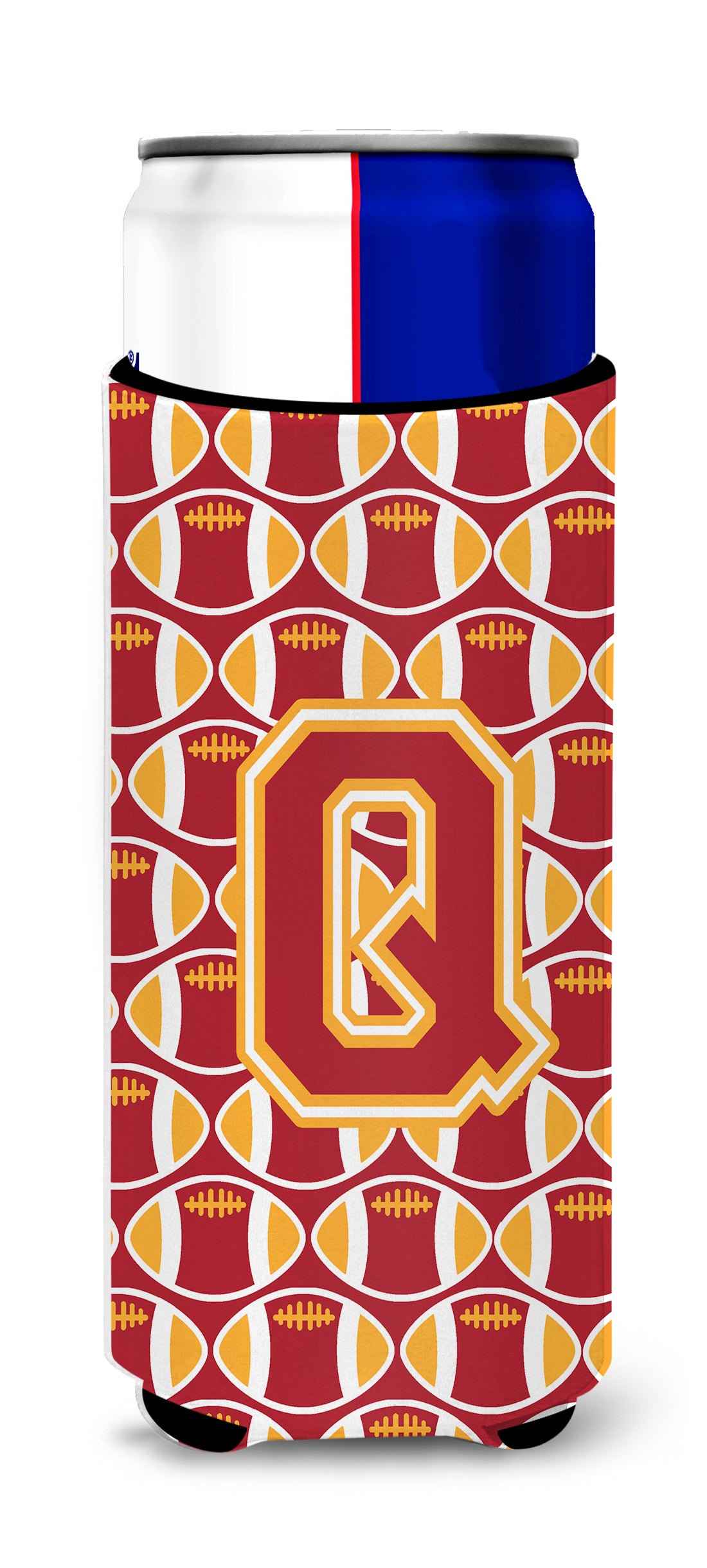 Letter Q Football Cardinal and Gold Ultra Beverage Insulators for slim cans CJ1070-QMUK