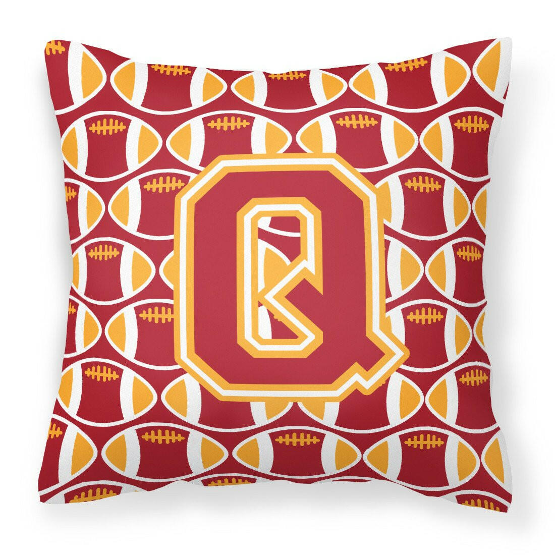 Letter Q Football Cardinal and Gold Fabric Decorative Pillow CJ1070-QPW1414 by Caroline&#39;s Treasures