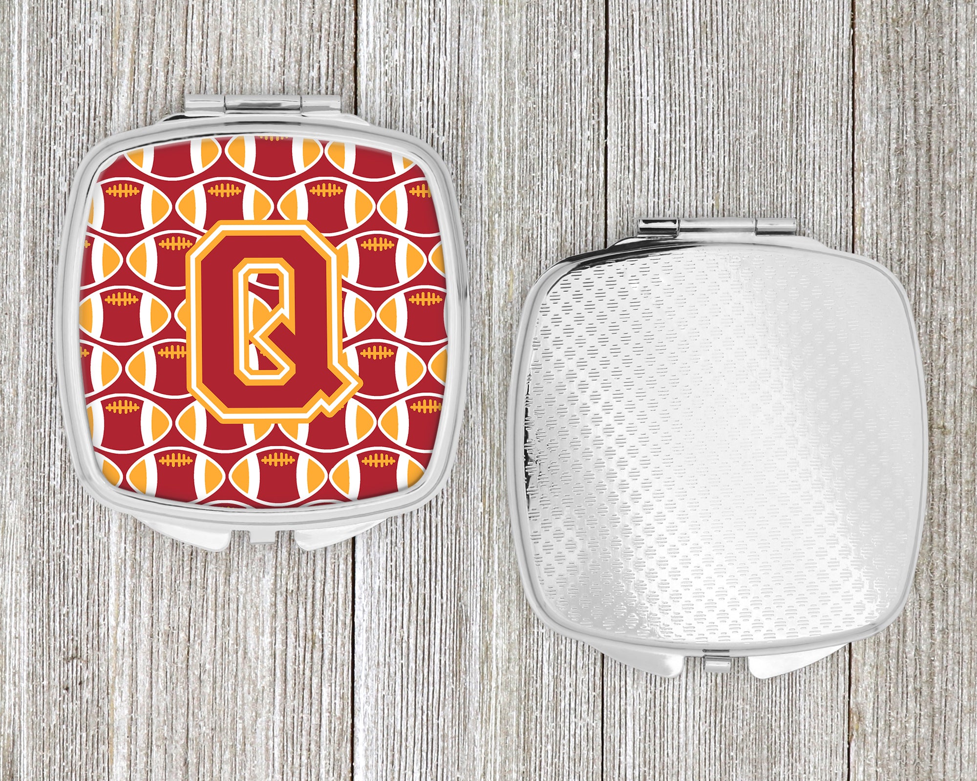 Letter Q Football Cardinal and Gold Compact Mirror CJ1070-QSCM  the-store.com.