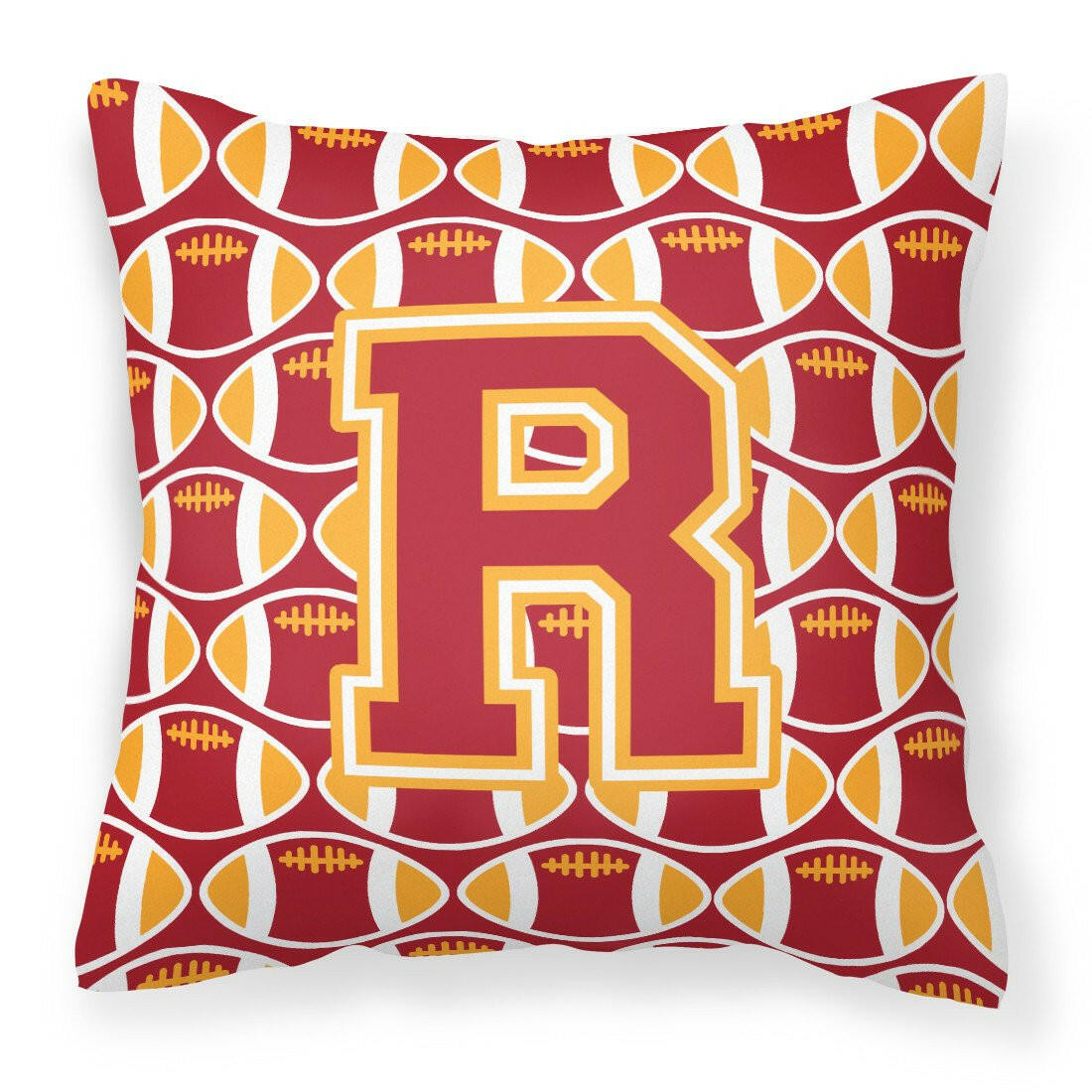 Letter R Football Cardinal and Gold Fabric Decorative Pillow CJ1070-RPW1414 by Caroline&#39;s Treasures