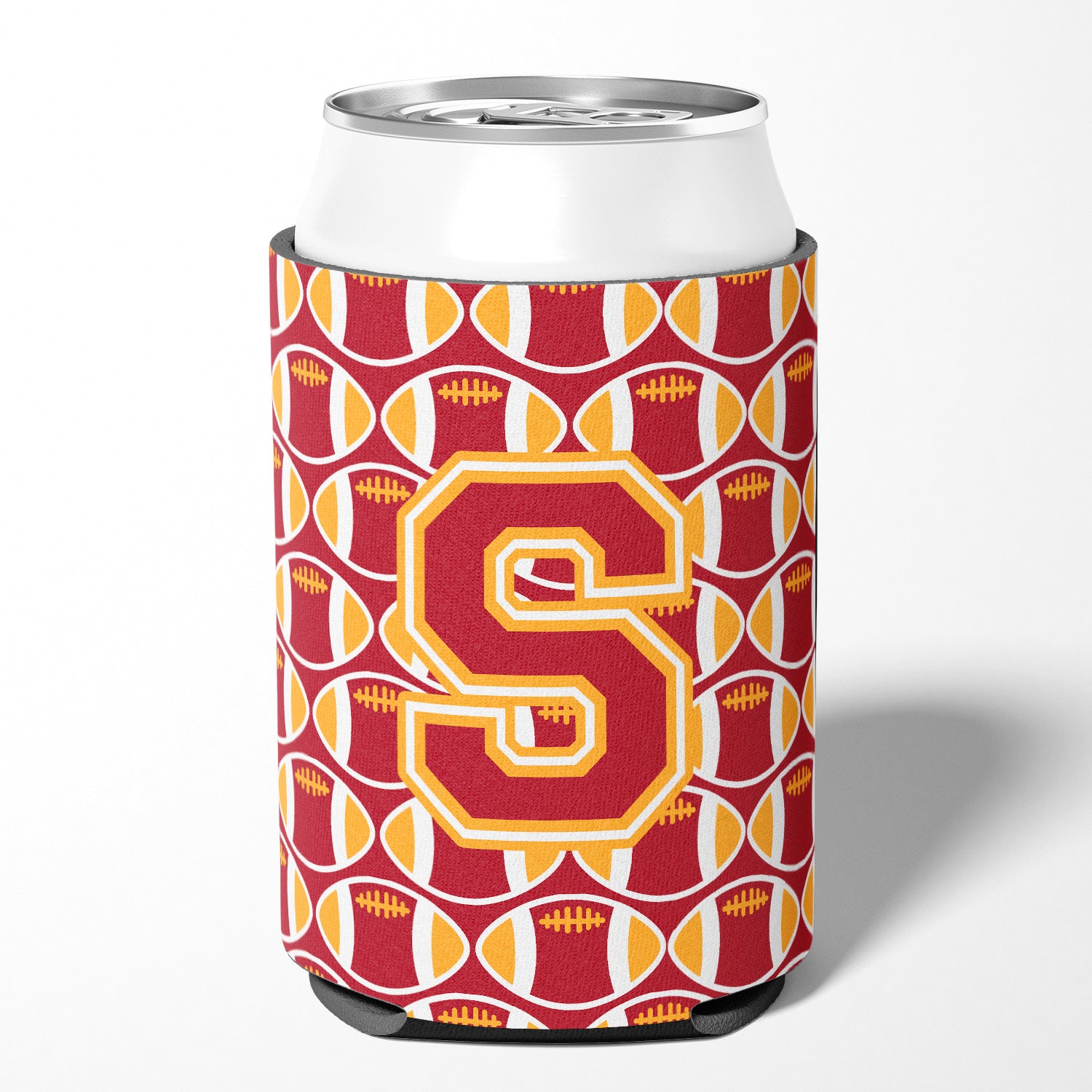 Letter S Football Cardinal and Gold Can or Bottle Hugger CJ1070-SCC.