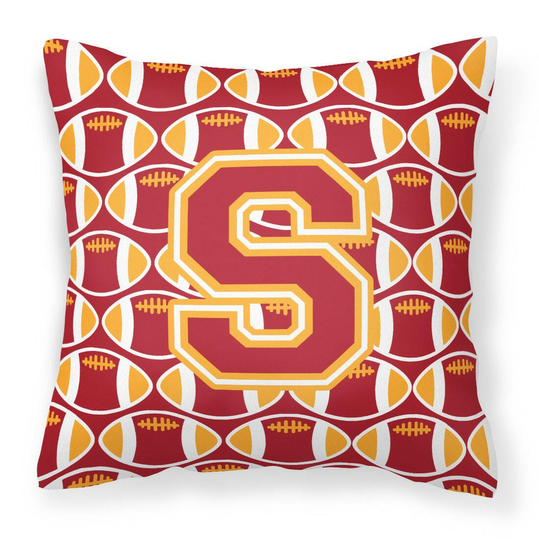 Letter S Football Cardinal and Gold Fabric Decorative Pillow CJ1070-SPW1414 by Caroline&#39;s Treasures