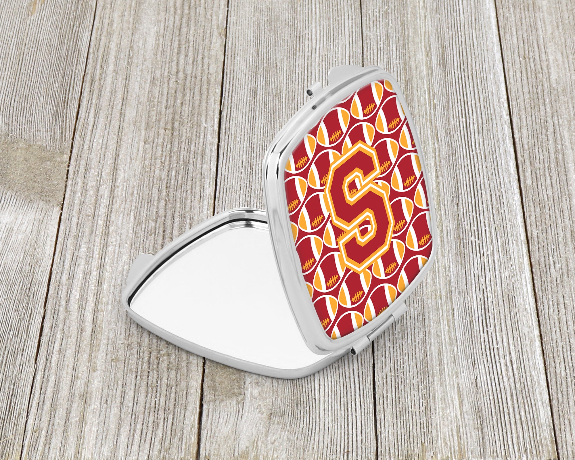 Letter S Football Cardinal and Gold Compact Mirror CJ1070-SSCM  the-store.com.
